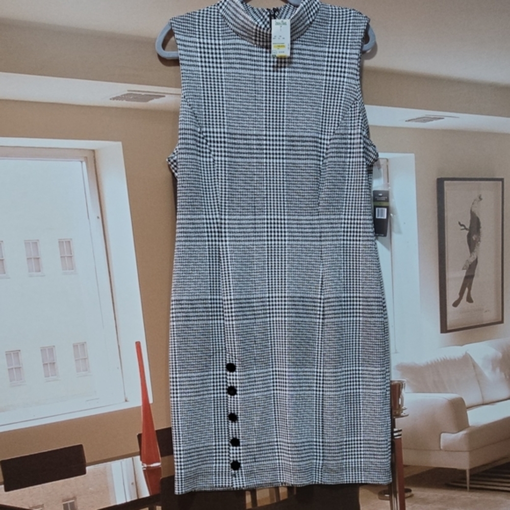 Elegant Black and White Houndstooth Dress